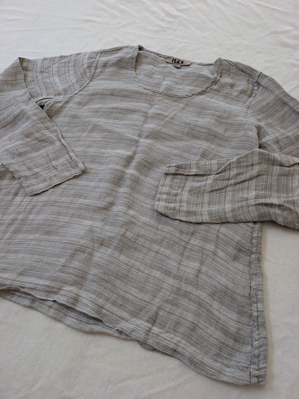 FLAX Women's Lightweight Gray Striped Linen Top